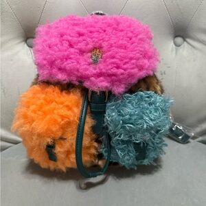 Kurt Geiger Pink, Orange, and Blue Furry Kids Backpack